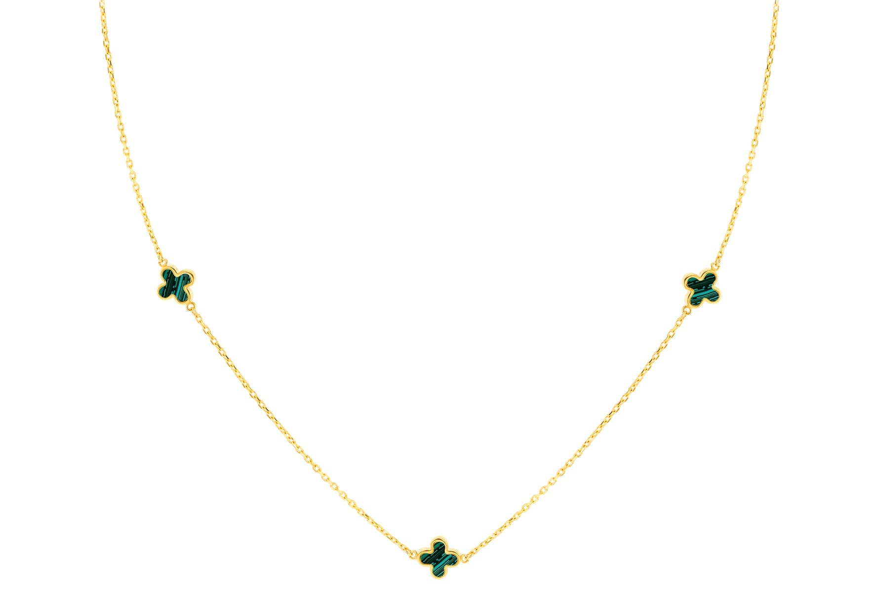 9K Yellow Gold Malachite Petal Necklace Elegant Contemporary Gift