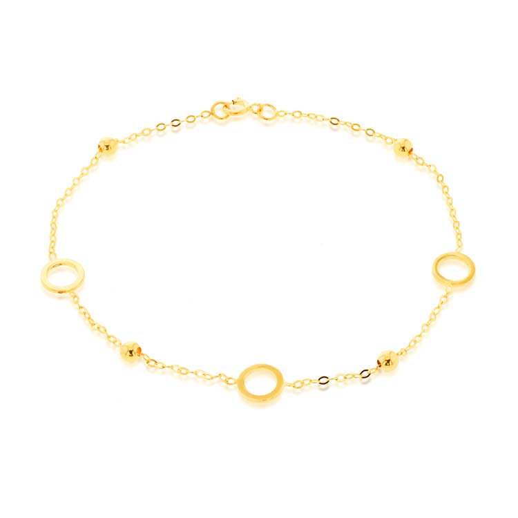 9K Yellow Gold Circle Bead Bracelet Stylish Contemporary Design 19cm