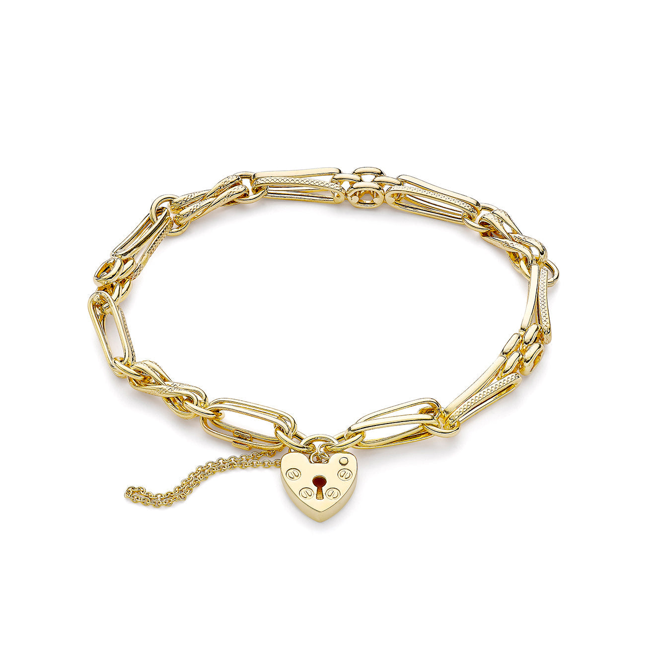 Glow 9K Gold Link & Panther Chain Padlock  Bracelet 19cm