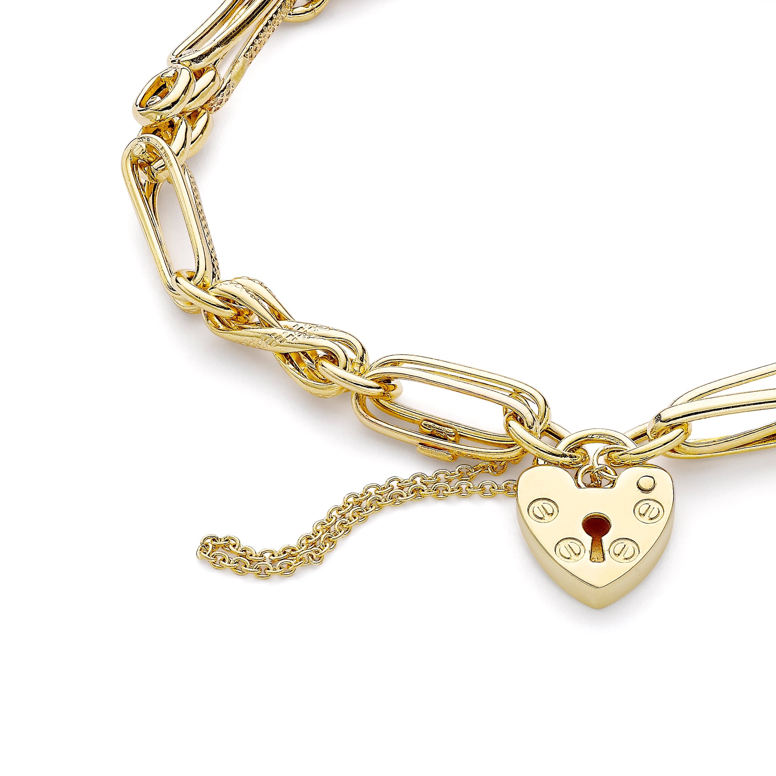 Glow 9K Gold Link & Panther Chain Padlock  Bracelet 19cm