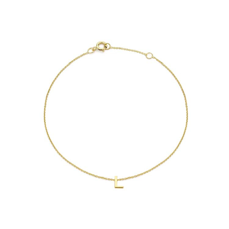 9K Yellow Gold Initial L Bracelet Adjustable Elegant Jewelry Gift