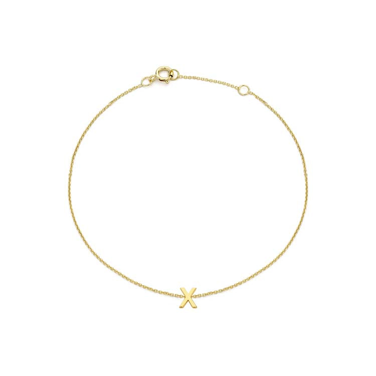 9K Yellow Gold Initial X Bracelet Stylish Personalized Jewelry Gift