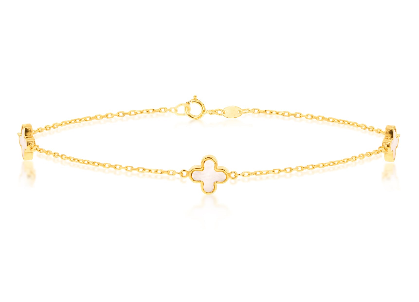 9K Yellow Gold Mother-of-Pearl Petal Bracelet for Women 19 cm