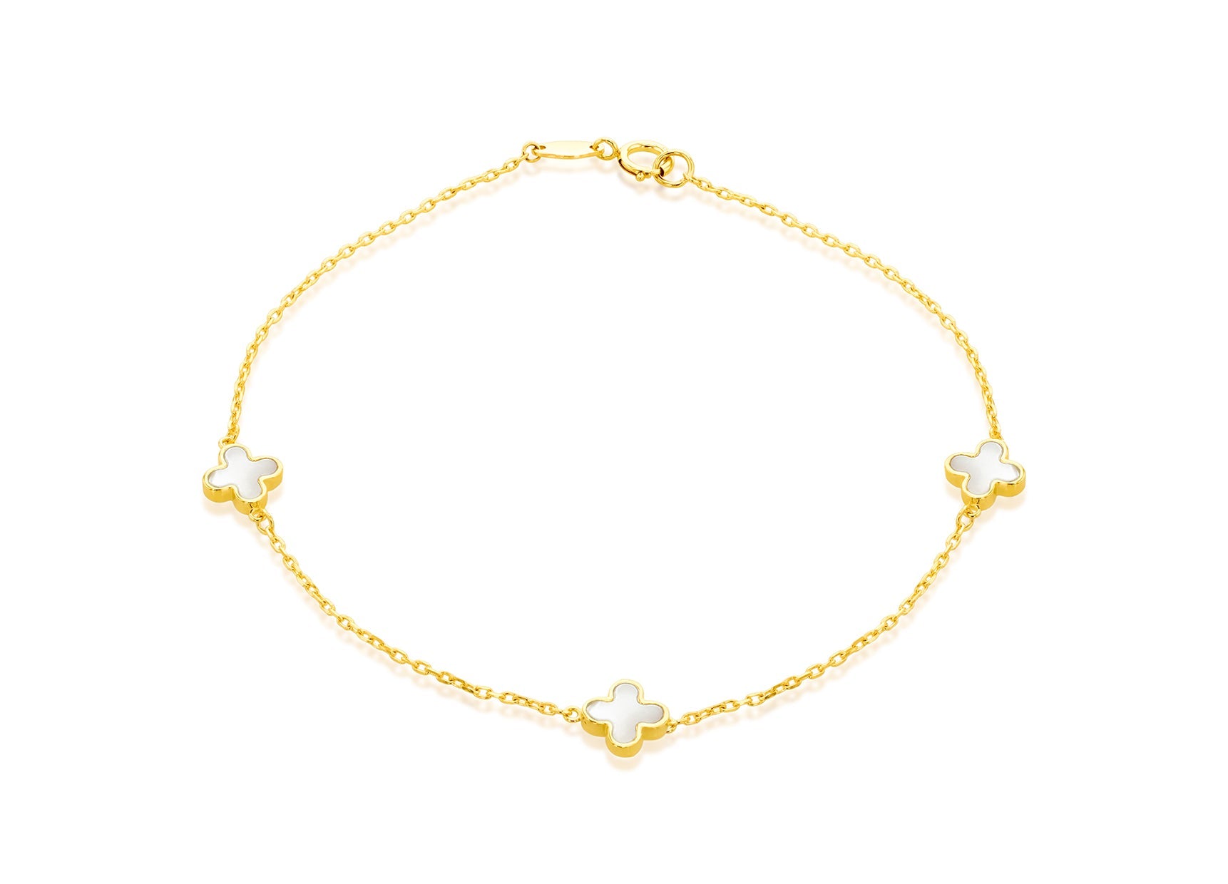 9K Yellow Gold Mother-of-Pearl Petal Bracelet for Women 19 cm
