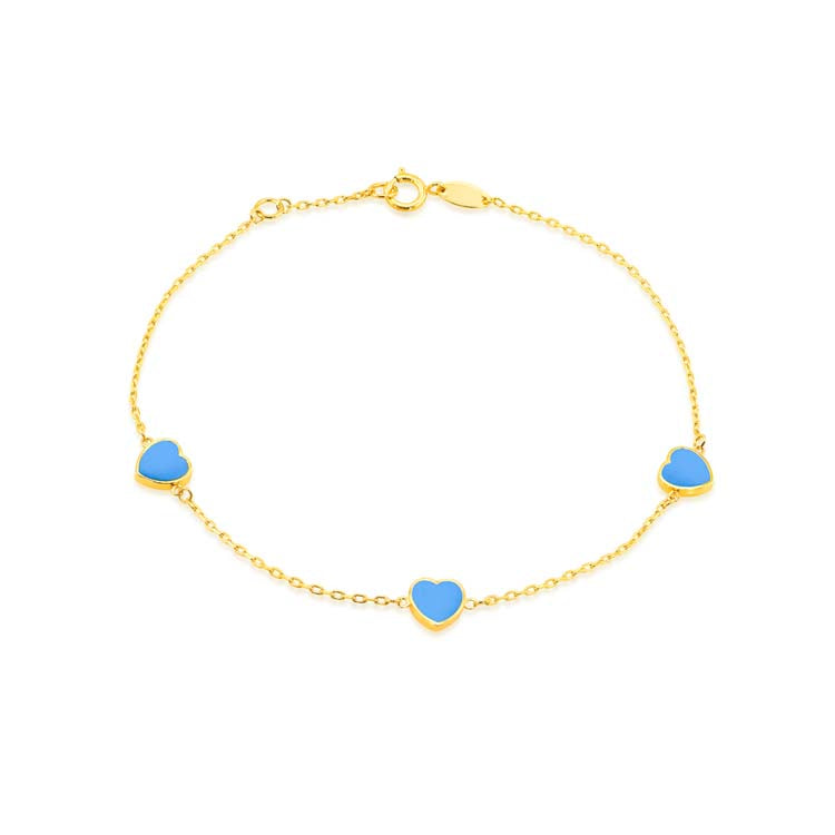 9K Yellow Gold Turquoise Heart Bracelet Elegant Contemporary Style