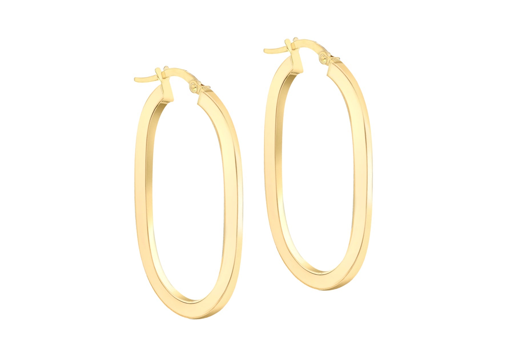 9K Yellow Gold Flat Oval Hoops Stylish Contemporary Earrings For Women