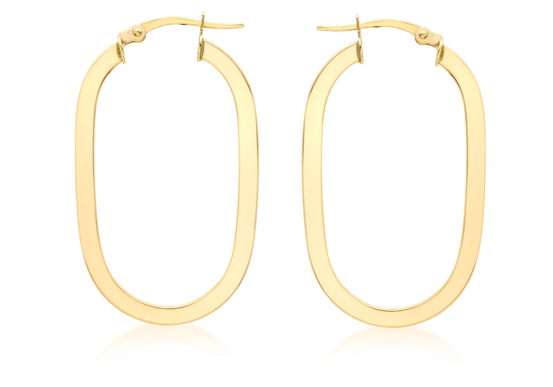 9K Yellow Gold Flat Oval Hoops Stylish Contemporary Earrings For Women