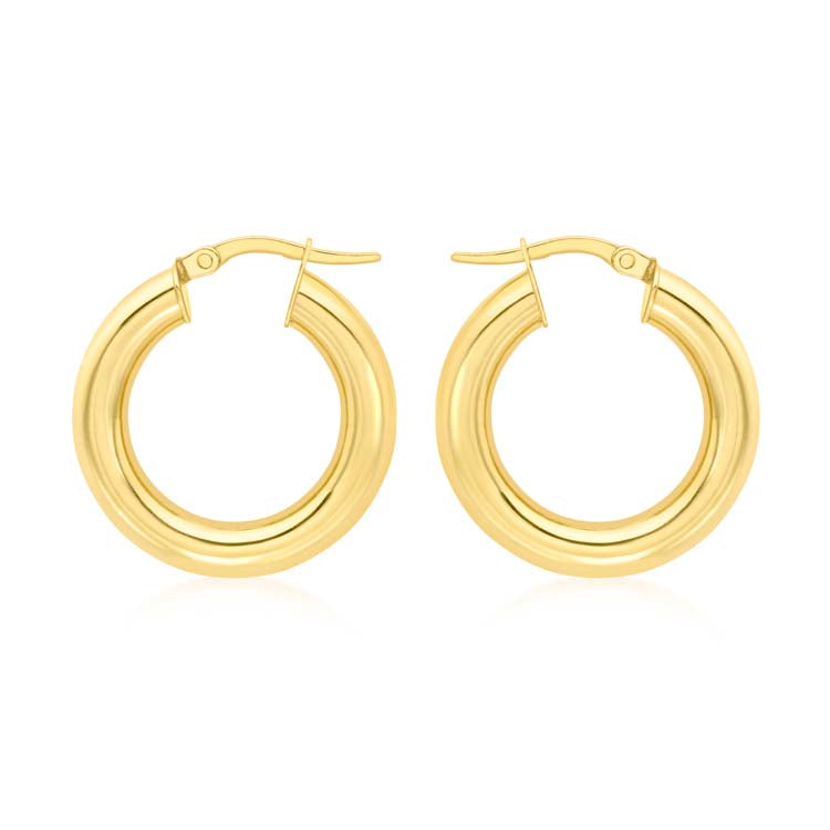 9K Yellow Gold Chunky Creole Earrings 15mm Stylish Design