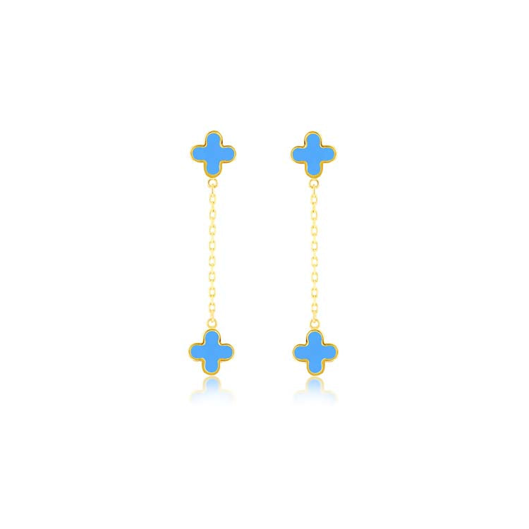 9K Yellow Gold Turquoise Drop Earrings Elegant Contemporary Style