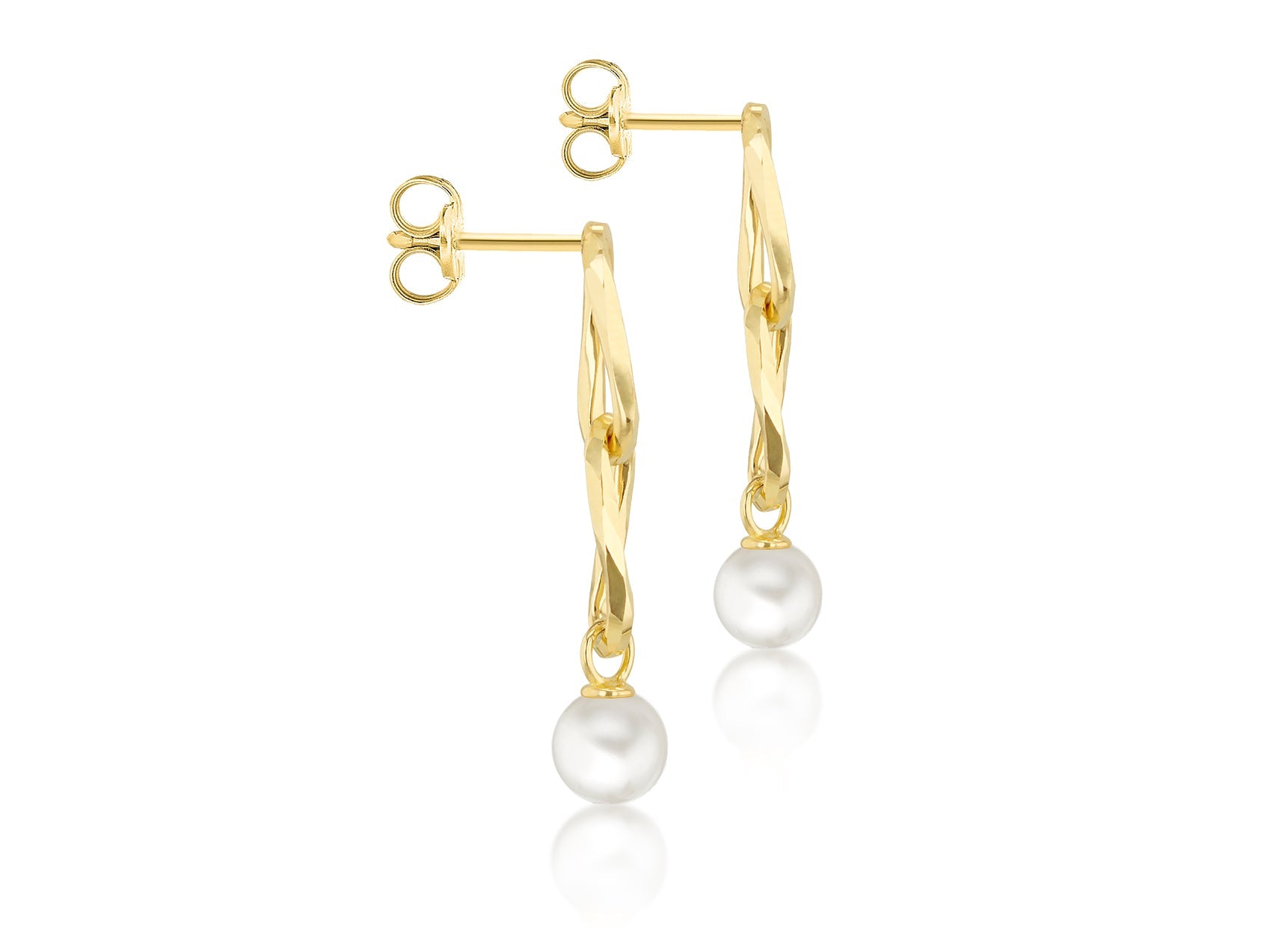 9K Yellow Gold Pearl Drop Earrings Elegant Contemporary Jewelry