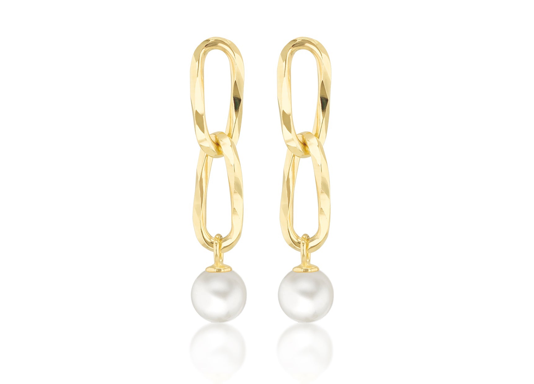 9K Yellow Gold Pearl Drop Earrings Elegant Contemporary Jewelry