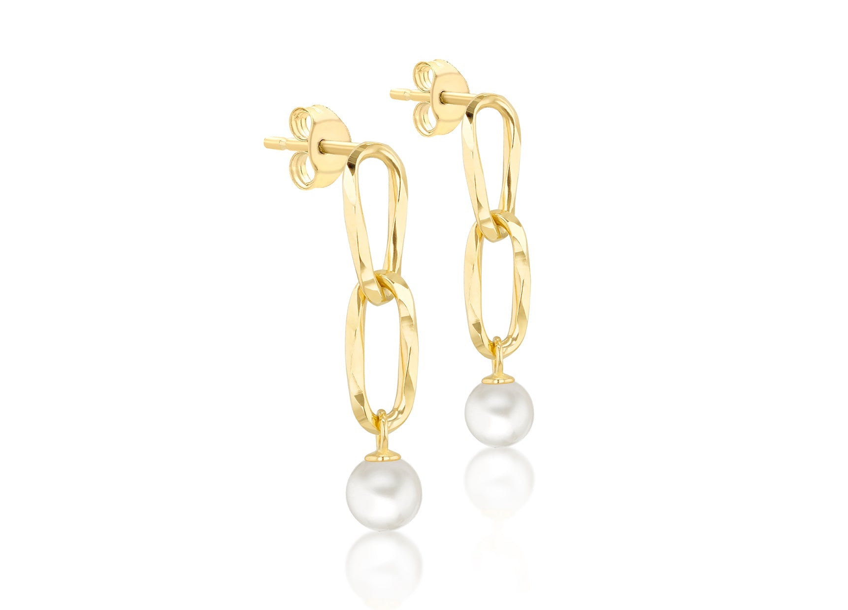 9K Yellow Gold Pearl Drop Earrings Elegant Contemporary Jewelry