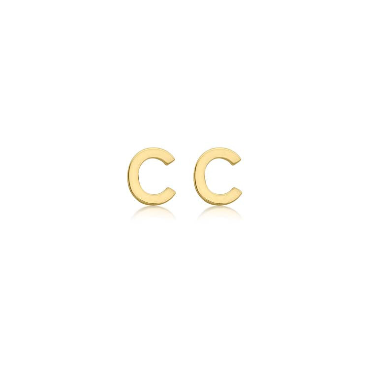 9K Yellow Gold Mini Initial C Stud Earrings Stylish Gift for Her