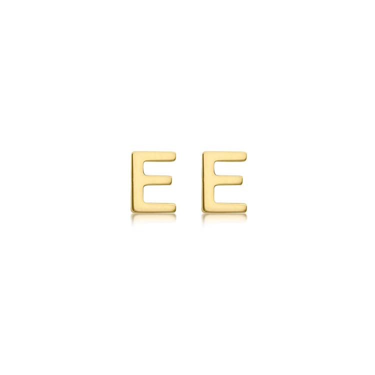 9K Yellow Gold Mini Initial E Stud Earrings Stylish Gift Idea
