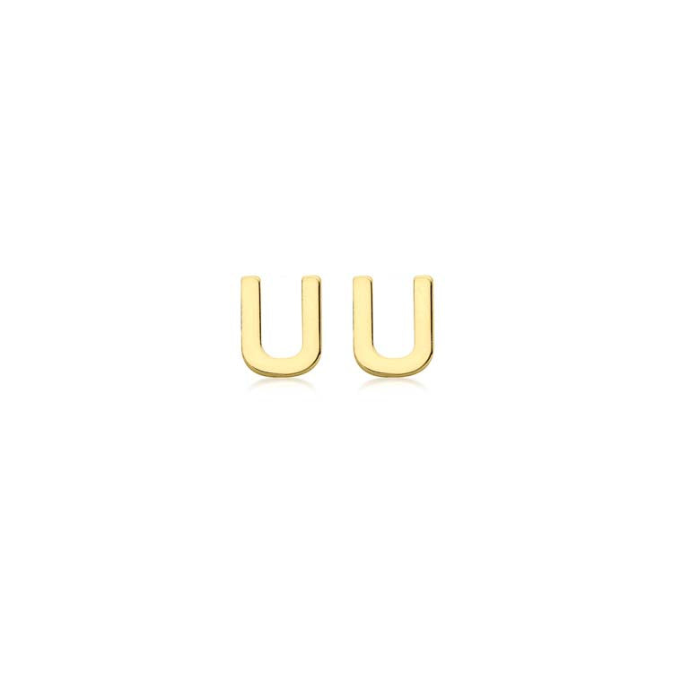 9K Yellow Gold Mini Initial U Stud Earrings Stylish Gift for Her