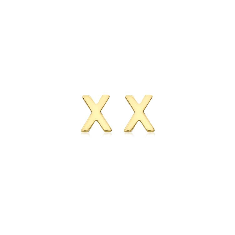 9K Yellow Gold Initial X Stud Earrings Elegant Contemporary Gift