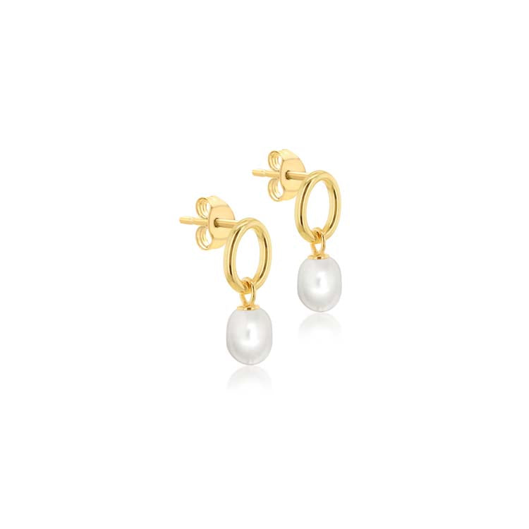 9K Yellow Gold Baroque Pearl Drop Earrings Elegant Contemporary