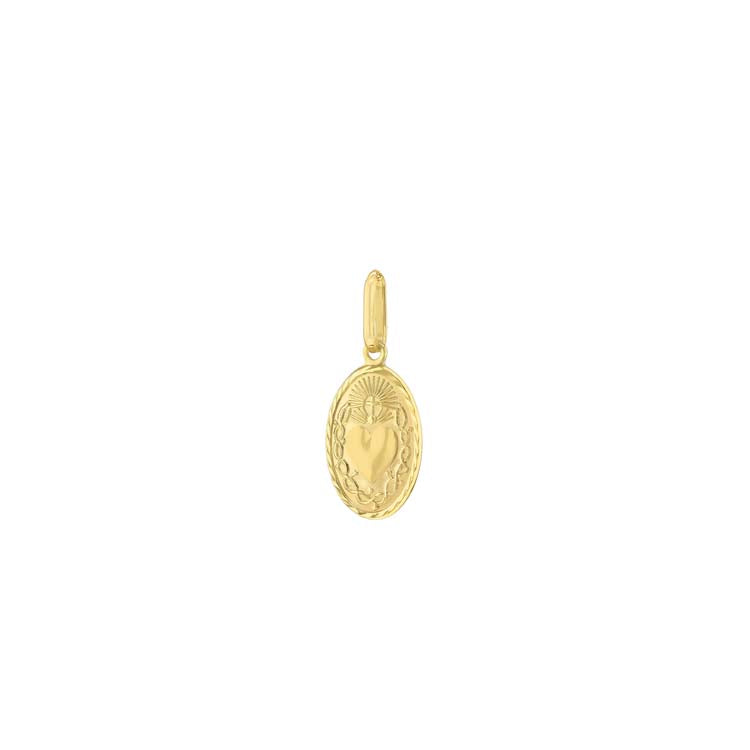 9K Yellow Gold Sacred Heart Pendant Stylish Contemporary Jewelry