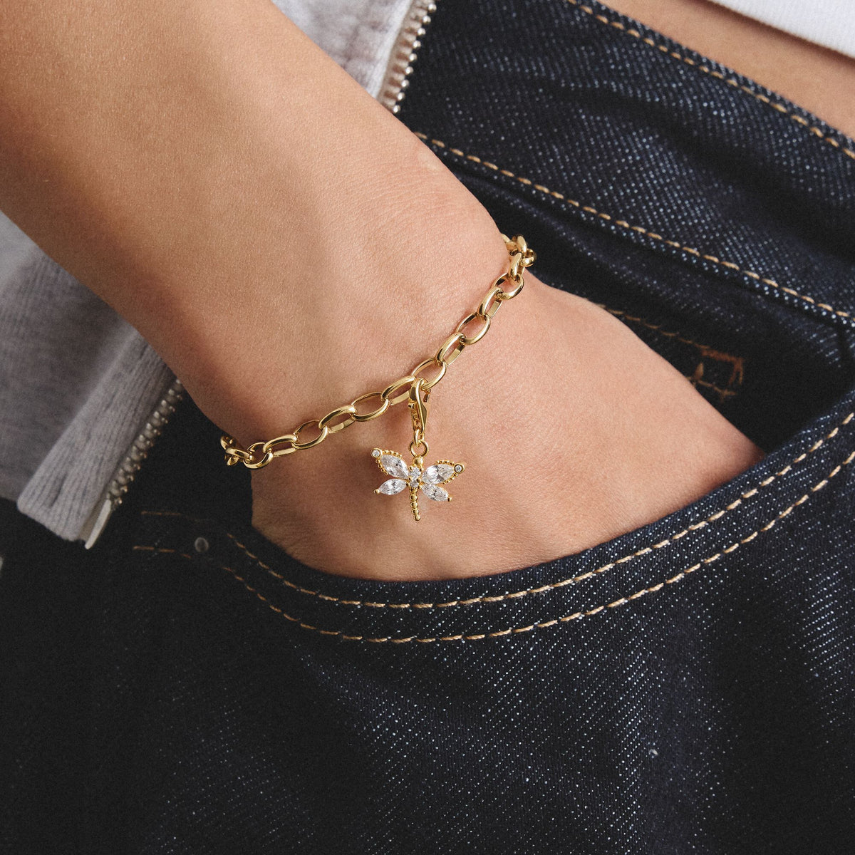 Thomas Sabo Gold-Plated Dragonfly Charm with White Zirconia CC1872MY CC1872MY view 4