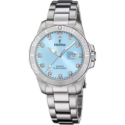 Festina F20503/1 女士优雅不锈钢腕表 - 酷蓝男友系列