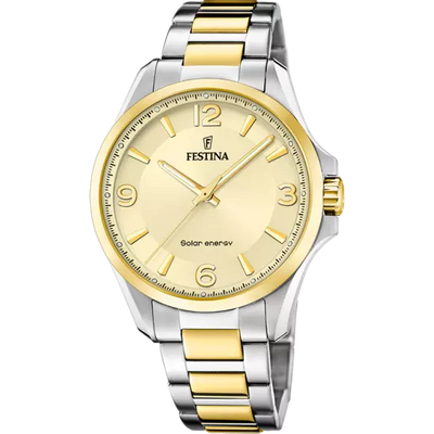 Festina 太阳能金色表盘不锈钢 316L 男士手表 F20657/2