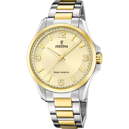 Festina 太阳能金色表盘不锈钢 316L 男士手表 F20657/2