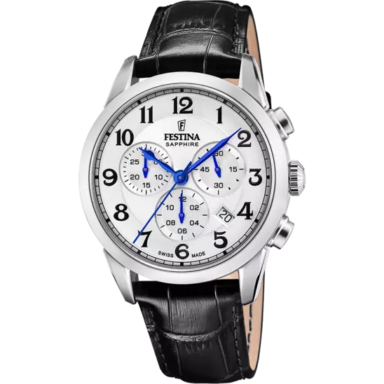 Festina Swiss Made White Dial Black Leather Strap Men's Watch F20041/1