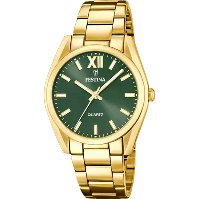 Festina 女士优雅实用绿色表盘手表，配 316L 不锈钢表带 F20640/4