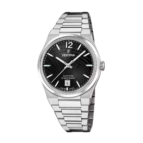 Festina 瑞士制造黑色表盘不锈钢表带女士手表 F20052/8