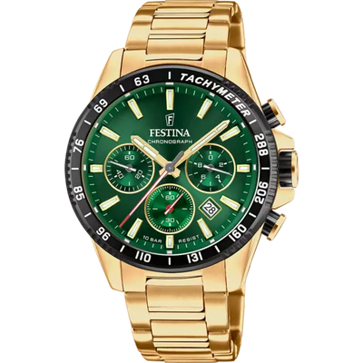 Festina Timeless Chronograph Green Dial Stainless Steel 316L Strap Men's F20634/4