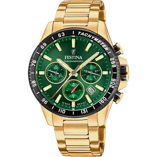 Festina Timeless Chronograph Green Dial Stainless Steel 316L Strap Men's F20634/4