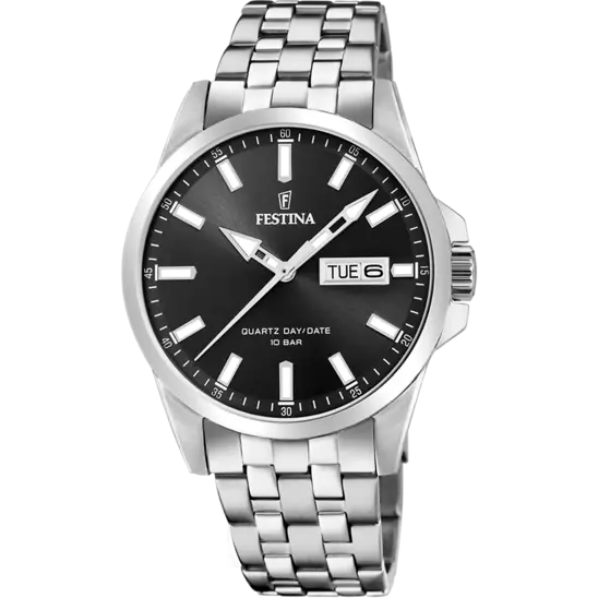 Festina Men's Sophisticated Elegance Black Dial Stainless Steel Watch F20357/4