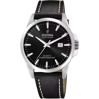 Festina 黑色表盘黑色皮革表带男士手表 F20025/4