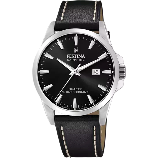 Festina 黑色表盘黑色皮革表带男士手表 F20025/4