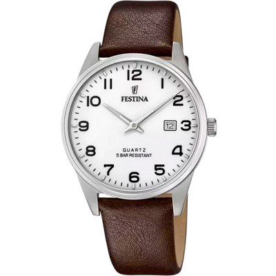 Festina F20512/1 男士优雅实用白色皮革表带手表