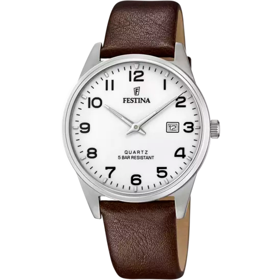 Festina F20512/1 男士优雅实用白色皮革表带手表