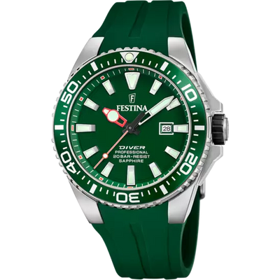 Festina Men's Elegant Timepiece with Green Dial and Matching Rubber Strap F20664/2