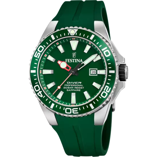 Festina Men's Elegant Timepiece with Green Dial and Matching Rubber Strap F20664/2