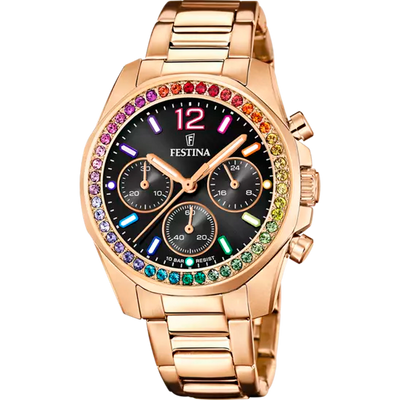 Festina 彩虹黑色表盘不锈钢表带女士手表 F20639/3