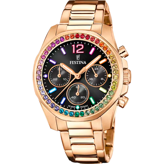 Festina 彩虹黑色表盘不锈钢表带女士手表 F20639/3