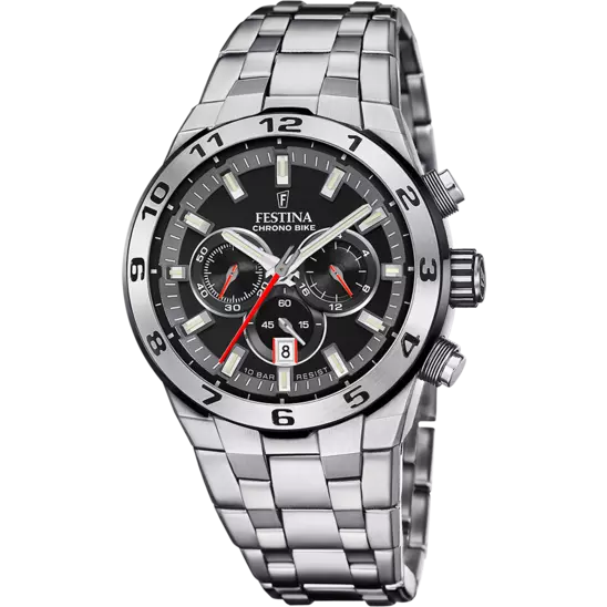 Festina Chrono Bike 黑色表盘不锈钢表带男士手表 F20670/6