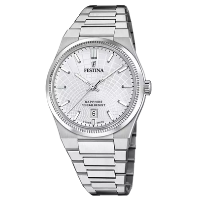 Festina 瑞士制造银色表盘不锈钢表链男士手表 F20051/1