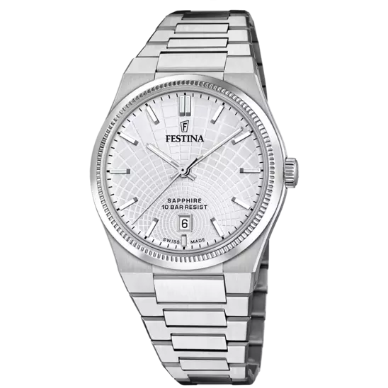 Festina 瑞士制造银色表盘不锈钢表链男士手表 F20051/1