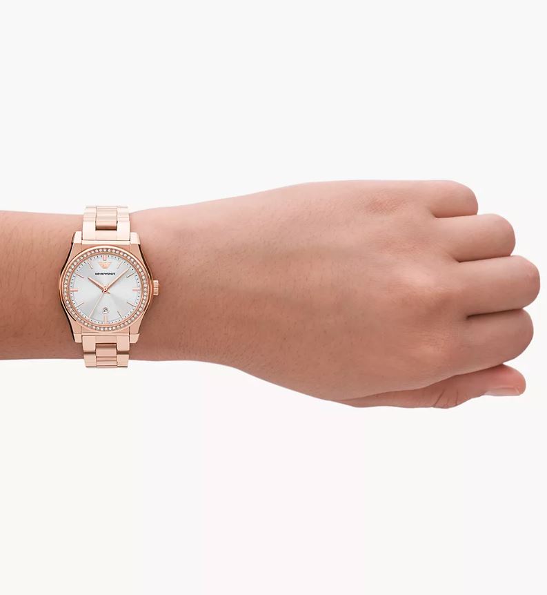 Armani Elegant Rose Gold Silver Dial Timepiece AR11558