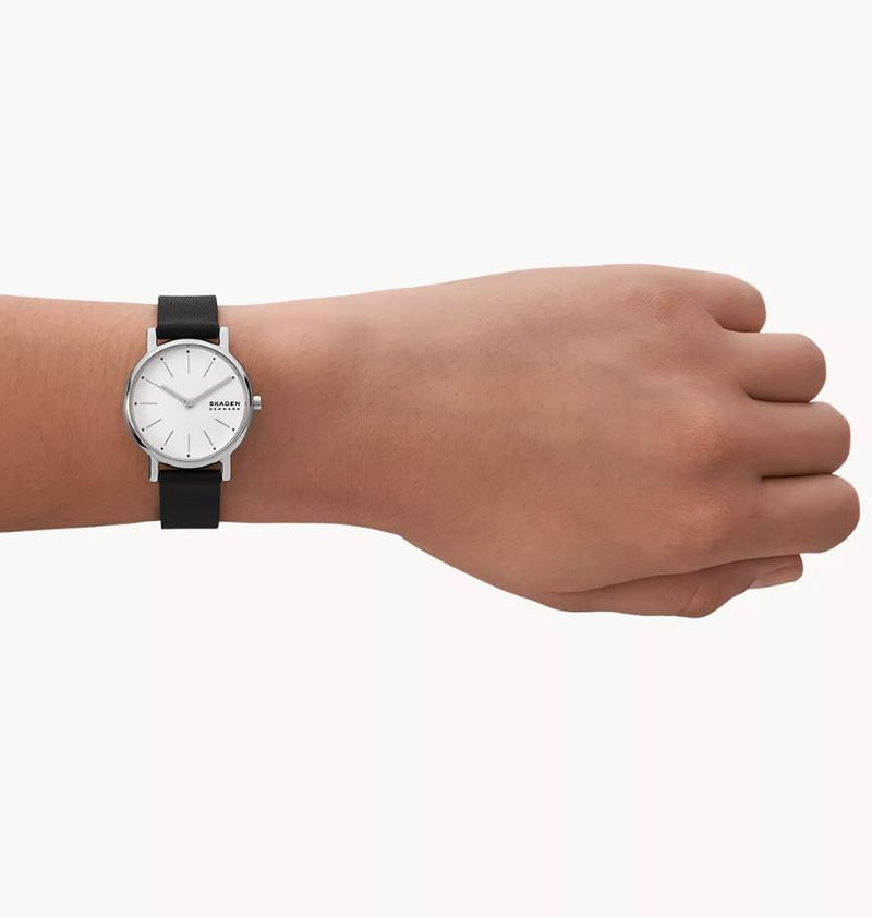 Skagen Signatur Lille Black Leather White Dial Watch SKW3120