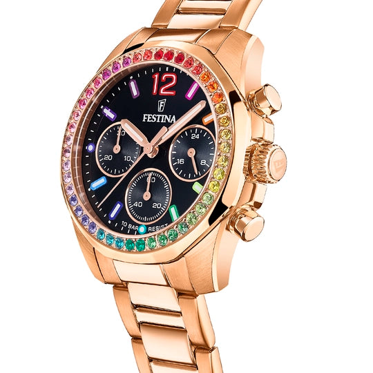 Festina 彩虹黑色表盘不锈钢表带女士手表 F20639/3