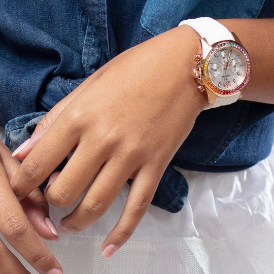 Festina 彩虹银色表盘白色橡胶表带女士手表 F20611/2