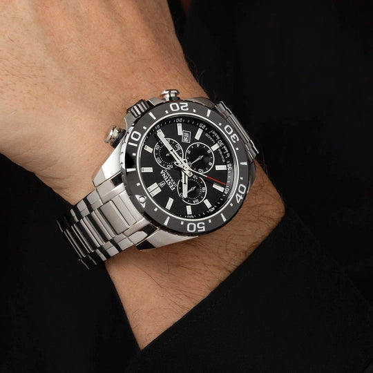 Festina 瑞士制造黑色表盘不锈钢表带男士手表 F20042/4