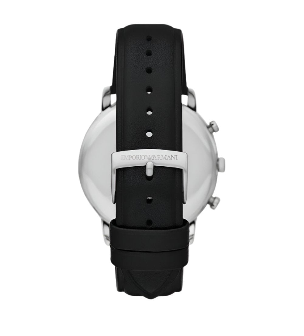 Armani Elegant Chronograph Watch with Black Leather White Dial AR11634