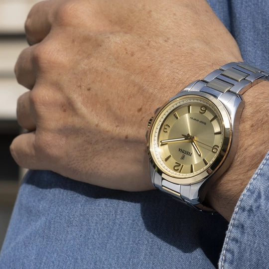 Festina 太阳能金色表盘不锈钢 316L 男士手表 F20657/2